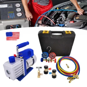 Nuovo Combo 1/3HP 4CFM Pompa Aspirazione Aria MANIFOLD GAUGE Set HVAC AC Refrige-rant Kit - Foto 1 di 19