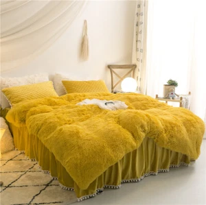 Luxury Fruit Green Plush Fluffy Mink Velvet Duvet Cover Qui Stitched Bedding Set - Picture 1 of 27
