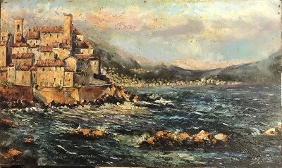 Peinture Huile Hsp vue d’Antibes signé - Photo 1/4