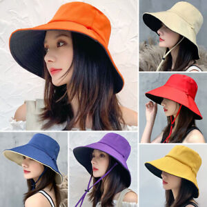 Fashion Women Wide Brim Sun Hat Double Sided Summer Anti UV Sunscreen Hat Cap