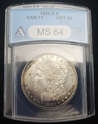 FROSTY TONED 1880/9 S Morgan Silver Dollar ANACS MS64 | VAM-11 "Hot 50" - Image 1 of 4