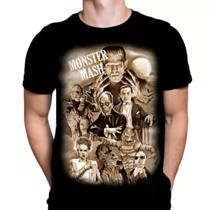MONSTER MASH - Black T-Shirt - Sizes S - 5XL - Horror / 1930's Monster Movies - Picture 1 of 5
