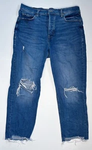 Jeans de mezclilla destruidos con botones de cintura alta 12 14 dobladillo crudo Fairy Grunge - Imagen 1 de 5