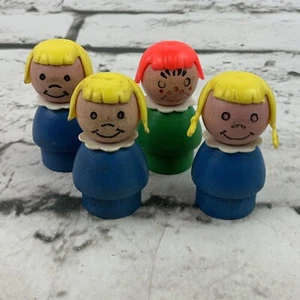 Vintage Fisher Price Little People Wood Girls Blue Blonde Red Hair Green - Picture 1 of 7