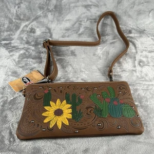 Justin Tooled Leather Crossbody / Clutch Catus Motif Removable Strap NWT Western - Picture 1 of 10