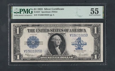 BEAUTIFUL AU PMG 55 $1 LARGE SILVER CERTIFICATE - Image 1 of 2