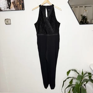 Thalia Sodi Black Sleeveless V-Neck Textured Jumpsuit Women’s Medium Holiday - Picture 1 of 14