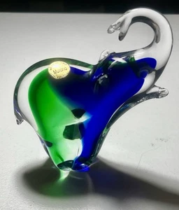Murano Italian Art Glass Cobalt Blue/Green Elephant Figurine 6"T Hand Blown - Picture 1 of 8