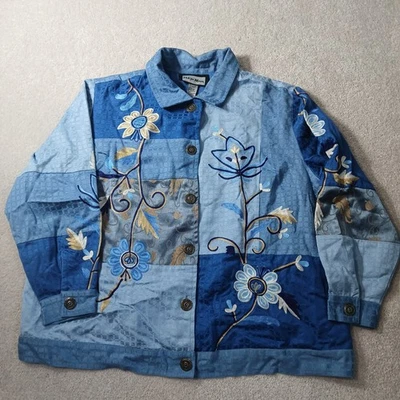 Chaqueta Vintage Años 80 Indigo Moon Mujer Talla 2XL Bordada BOHO Floral Nueva Con Etiquetas Foto 1 de 4