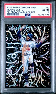 MOOKIE BETTS 2024 TOPPS CROMO ACTUALIZACIÓN CELEBRACIÓN REFRACTOR NEGRO PSA 6 Q1300 Foto 1 de 2