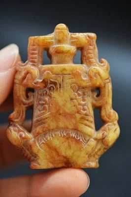 Antiqued Chinese Old Jade Carved *Dragon Bianzhong * Pendant P88 - Image 1 of 4