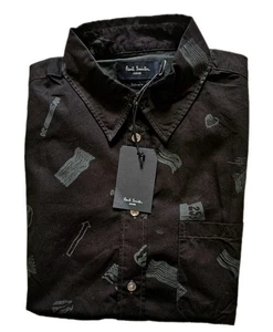 PAUL SMITH Shirt Men M Tailored Fit Black Meteor Dust Cotton  - Picture 1 of 12