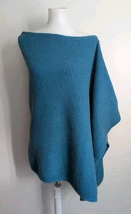 Poncho maglione lana zip laterale donna angora cashmere? Scialle avvolgente mantello blu mare sistema operativo - Foto 1 di 14