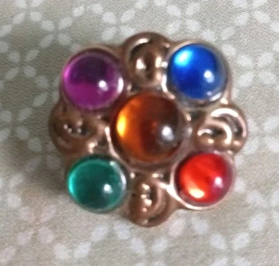 8 Renaissance Style Plastic Buttons Gold Setting Multicolor Cabochon Jewels '80s - Image 1 of 4