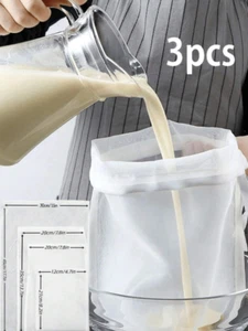 3pcs Reusable Nut Milk Filter Bags โ Fine Mesh for Soy Milk & Cold Brew-NEW - Picture 1 of 12
