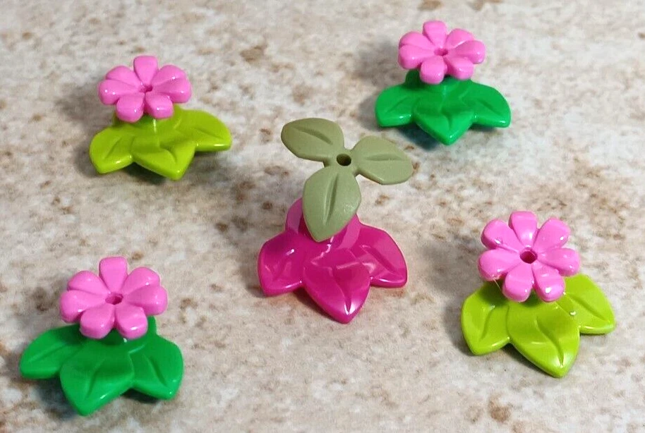 LEGO растения цветы лот из 5 красочных листьев розовые лепестки зеленый оливковый росток двор - Изображение 1 из 1