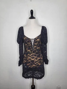 FOR LOVE & LEMONS Violetta Lace Dress Women’s Small Puff Sleeve Black EXCELLENT! - Picture 1 of 17