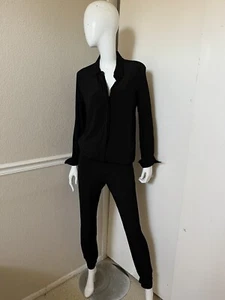MONROW NEW! Black Crepe Rayon Long Sleeve Collared Jogger Jumpsuit Sz M NWOT! - Picture 1 of 9