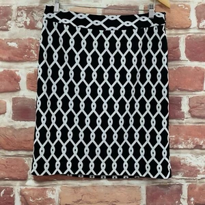 Adrienne Vittadini Skirt Womens Size 12 Black White Abstract Stretchy Zip Up - Picture 1 of 8