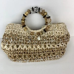 Bolsa de paja Cappelli Straworld 100 % Toyo con asas redondas de bambú de cristal con cuentas - Imagen 1 de 18