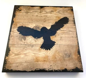 Hawk in Flight Wall Art Faux Wood Cabin Chic 10 x 10" Bird Raptor - Imagen 1 de 3