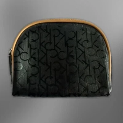 Calvin Klein Cosmetic Pouch Luxe CK Monogram Compact Size Sleek Design Black OS - image 1 of 4