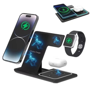 Wireless Charger 15W Fast Charging Station Pad for Apple Watch iPhone AirPods - Picture 1 of 8