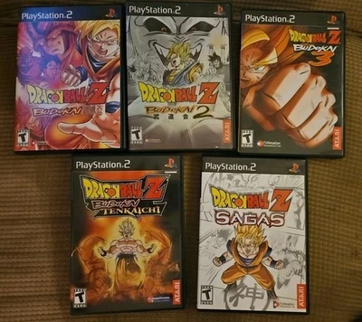 Playstation 2 Dragon Ball Z Budokai 2 3 Tenkaichi Sagas Lote de 5 Todo Negro Etiqueta Foto 1 de 4