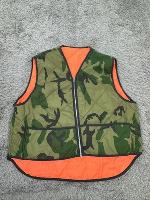Vtg Hunting Vest Men XL Woodland Camo Full Zip Reversible Hunters Orange 70s - Image 1 of 4