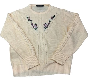 Suéter Amarillo Bordado Tejido Crochet Floral Años 90’s Abuela | Mujer’s XL - Imagen 1 de 5