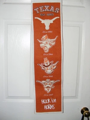 Texas Longhorns Lana Fieltro Heritage Banner NCAA Colgante de Pared 8”x32” Bordado Foto 1 de 4