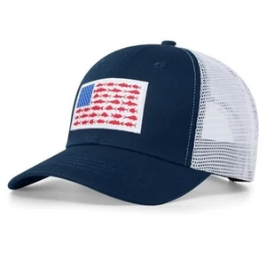 American Fish Flag Trucker Hats - Fishing Gifts for Men  One Size 01.navyblue-2 - Picture 1 of 8