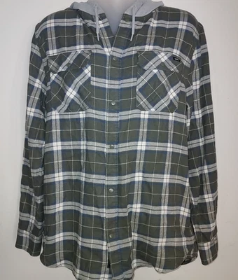 Vans Plaid Flannel Shirt XL Hooded Long Sleeve Pockets Snap Button Down Green - Image 1 of 4