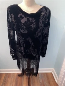 R&M RICHARDS Damen Gr. 16 schwarz Burnout Fransen Velours Tunika Top Abendmode - Bild 1 von 11
