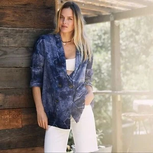 NWT Anthropologie Amadi Hilde Linen Blend Blazer Women's M Color Purple Tie Dye - Picture 1 of 9