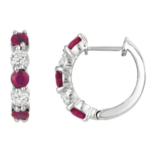 2.00 Carat Natural Ruby & Diamond Hoop Earrings G SI 14K White Gold - Picture 1 of 1