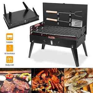 Portable Charcoal Grill Foldable BBQ Suitcase Grill Shelf For Outdoor Camping - Picture 1 of 8