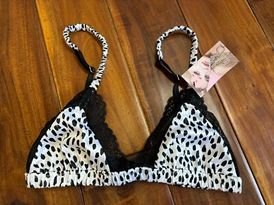Nuevo con etiquetas Kim Petras Blancanieves Negro Estampado Animal Azúcar Bralette Para Mujer Talla Pequeña Foto 1 de 4
