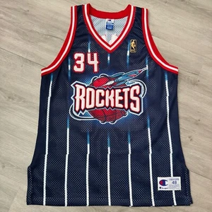 Authentic HAKEEM OLAJUWON Houston Rockets Champion Jersey 48 XL 1996-97 Gold 50 - Picture 1 of 7