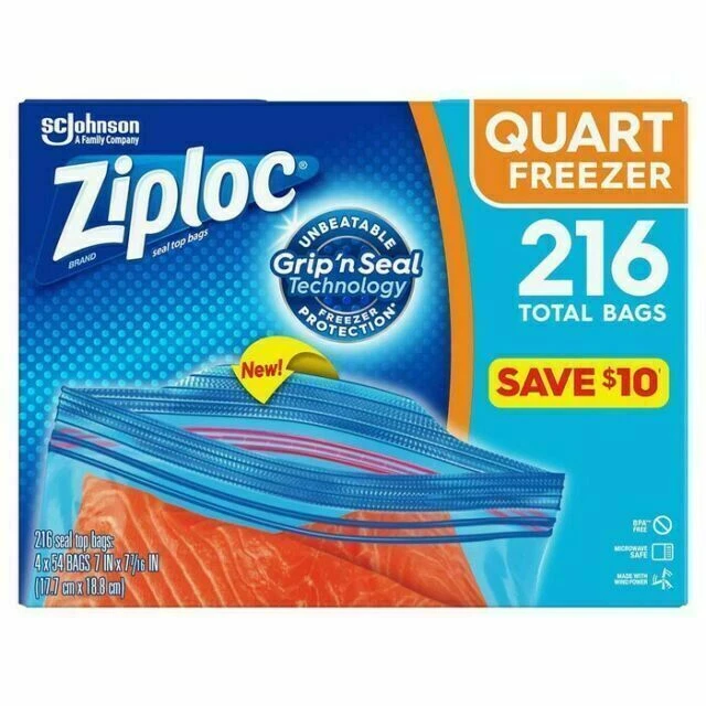 Ziploc Double Zipper Quart Freezer Bags (216 Bags)