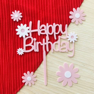 Daisy Themed Happy Birthday Cake Topper Card Acrylic Party Decor Supplies - Picture 1 of 19