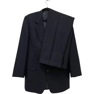 Hart Schaffner Marx 2 件套男式 46L 黑色双扣打褶裤羊毛 — 第 1/4 张图片