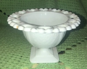 Vintage White Milk Glass Filigree Trimmed Pedestal/Footed Glassware - Picture 1 of 12