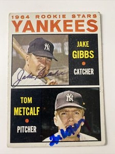 1964 Topps #281 Jake Gibbs Tom Metcalf Autographed Card - New York Yankees