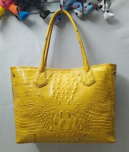 Brahmin Yellow Patent Leather Crocodile Embossed Double Handle Tote Shoulder Bag - Picture 1 of 23