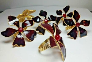 (6) Anelli Tovagliolo Natalizio Poinsettia Oro Rosso Rubino Traslucido Bellissimo Fiore - Foto 1 di 7