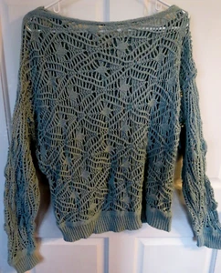 Sweater Womens Elan Crochet Open Weave Pullover Sz Medium Sea Glass Cottage Core - Picture 1 of 10