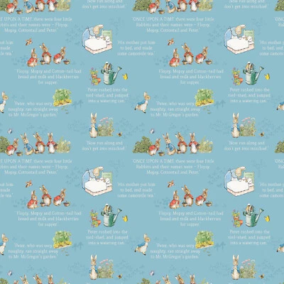 Ткань для лоскутного одеяла The Tale of Peter Rabbit 44 дюйма текст синяя или коралловая - Изображение 1 из 2
