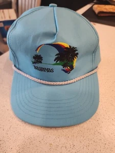 Sombrero Bahamas Arco Iris Azul Cuerda Palmeras Vintage Polvo Bebé Azul - Imagen 1 de 7