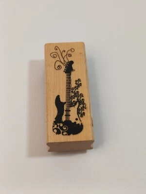 New Guitar Artsy Curled Rubber Stamp Woodblock Style Inkadinkado EK Success - Image 1 of 4
